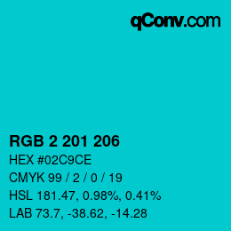 Color code: RGB 2 201 206 | qconv.com