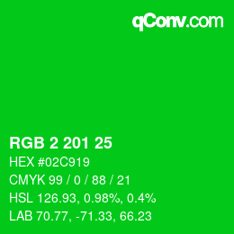Color code: RGB 2 201 25 | qconv.com