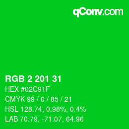 Color code: RGB 2 201 31 | qconv.com