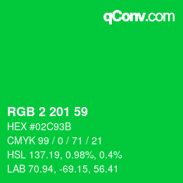 Código de color: RGB 2 201 59 | qconv.com