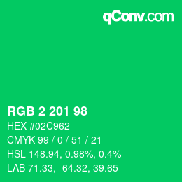 Color code: RGB 2 201 98 | qconv.com