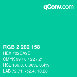 カラーコード: RGB 2 202 158 | qconv.com
