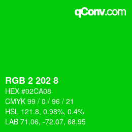 Color code: RGB 2 202 8 | qconv.com