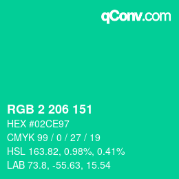 Color code: RGB 2 206 151 | qconv.com