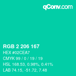 Color code: RGB 2 206 167 | qconv.com