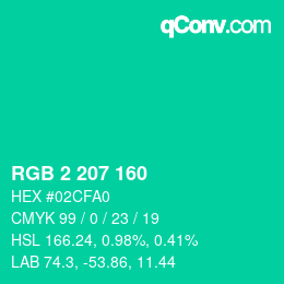 Color code: RGB 2 207 160 | qconv.com