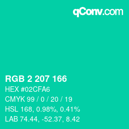 Farbcode: RGB 2 207 166 | qconv.com