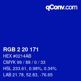 カラーコード: RGB 2 20 171 | qconv.com