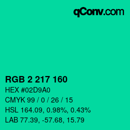 Color code: RGB 2 217 160 | qconv.com