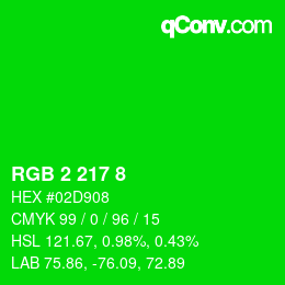カラーコード: RGB 2 217 8 | qconv.com