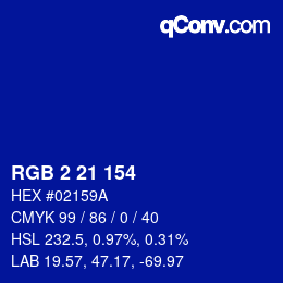 Color code: RGB 2 21 154 | qconv.com