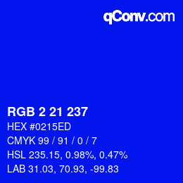 Color code: RGB 2 21 237 | qconv.com