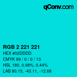 Color code: RGB 2 221 221 | qconv.com
