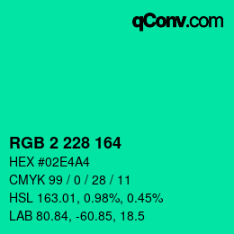 Color code: RGB 2 228 164 | qconv.com