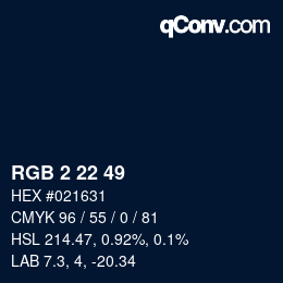 Color code: RGB 2 22 49 | qconv.com