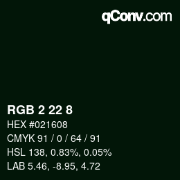 カラーコード: RGB 2 22 8 | qconv.com