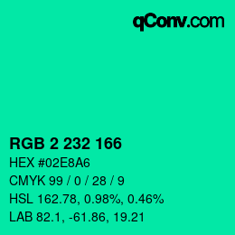 Color code: RGB 2 232 166 | qconv.com