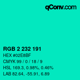 カラーコード: RGB 2 232 191 | qconv.com