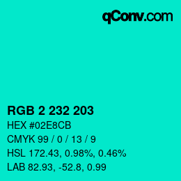 Color code: RGB 2 232 203 | qconv.com
