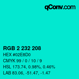 Color code: RGB 2 232 208 | qconv.com