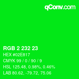 カラーコード: RGB 2 232 23 | qconv.com