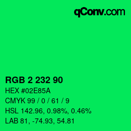 カラーコード: RGB 2 232 90 | qconv.com