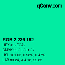 カラーコード: RGB 2 236 162 | qconv.com