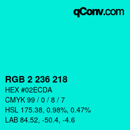 カラーコード: RGB 2 236 218 | qconv.com