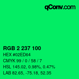 Color code: RGB 2 237 100 | qconv.com