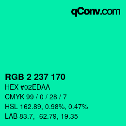 Color code: RGB 2 237 170 | qconv.com