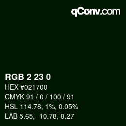 カラーコード: RGB 2 23 0 | qconv.com