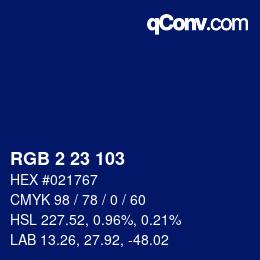 Farbcode: RGB 2 23 103 | qconv.com