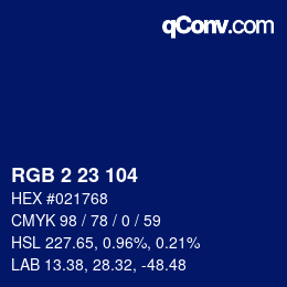 Color code: RGB 2 23 104 | qconv.com
