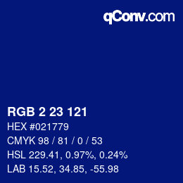 Color code: RGB 2 23 121 | qconv.com