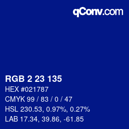 Color code: RGB 2 23 135 | qconv.com