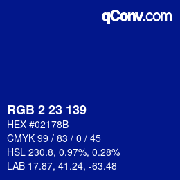 カラーコード: RGB 2 23 139 | qconv.com