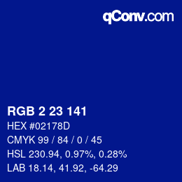 颜色代码: RGB 2 23 141 | qconv.com