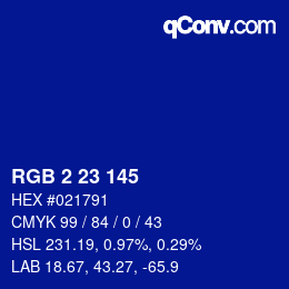 カラーコード: RGB 2 23 145 | qconv.com