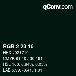 Color code: RGB 2 23 16 | qconv.com