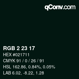 カラーコード: RGB 2 23 17 | qconv.com