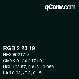 Color code: RGB 2 23 19 | qconv.com