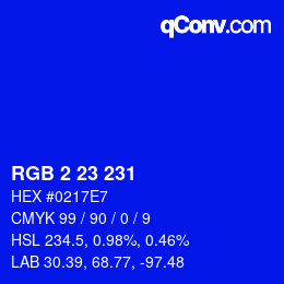 Color code: RGB 2 23 231 | qconv.com