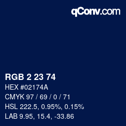 Color code: RGB 2 23 74 | qconv.com