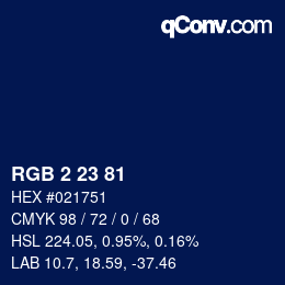 Color code: RGB 2 23 81 | qconv.com
