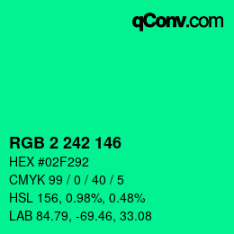 カラーコード: RGB 2 242 146 | qconv.com