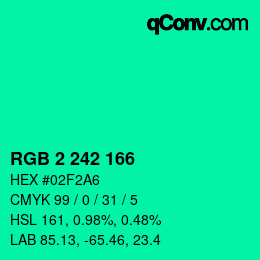 Color code: RGB 2 242 166 | qconv.com