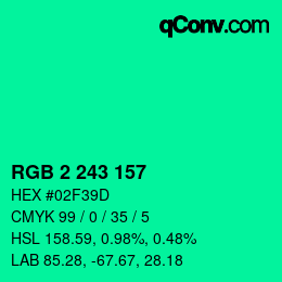 Color code: RGB 2 243 157 | qconv.com