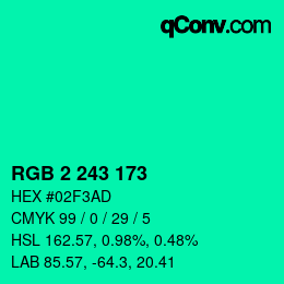 Color code: RGB 2 243 173 | qconv.com