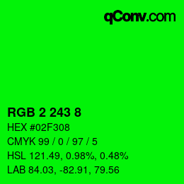 Código de color: RGB 2 243 8 | qconv.com