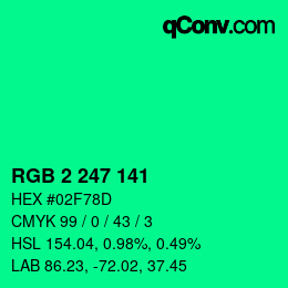 Color code: RGB 2 247 141 | qconv.com